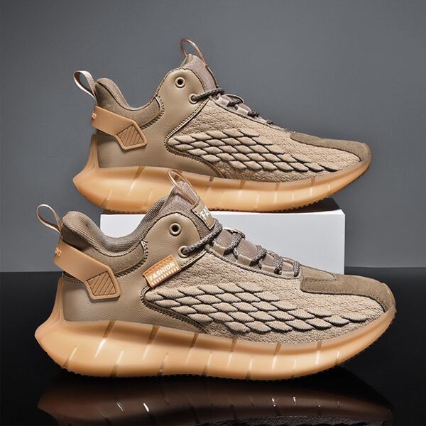 

Men Fish Scale Lace Up Front Sneakers, Mocha brown