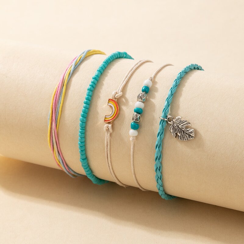 

5pcs Beaded Anklet, Multicolor