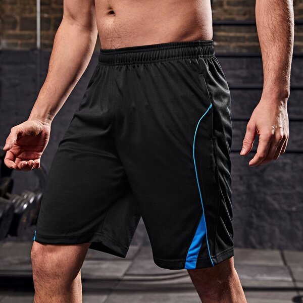 

Men Contrast Panel Sports Shorts, Black
