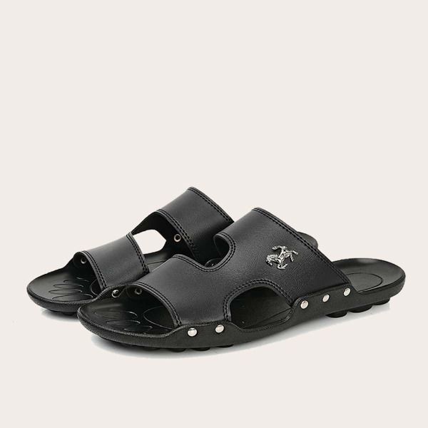 

Men Metal Horse Decor Slides, Black