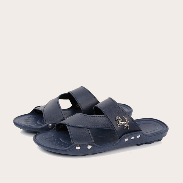 

Men Metal Horse Decor Slides, Blue