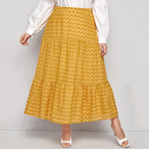

Plus Ruffle Hem Textured Skirt, Yellow
