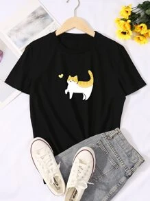 T-shirt à imprimé chat - Noir - Voir 1