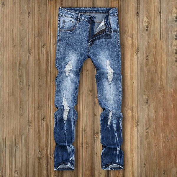 

Men Ripped Raw Wash Jeans, Medium wash