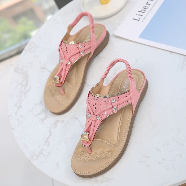 

Rhinestone Decor Thong Sandals, Pink