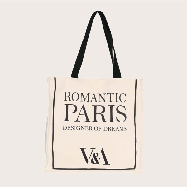 

Letter Graphic Shopper Bag, Beige