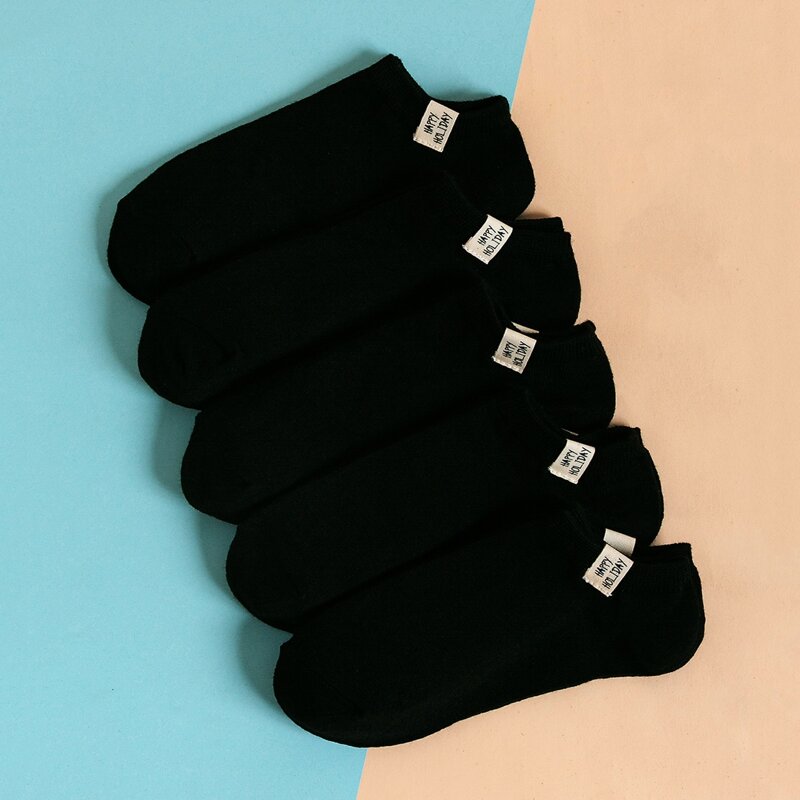 

Guys 5pairs Letter Patch Ankle Socks, Black