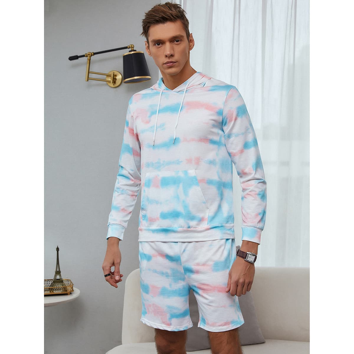 

Guys Tie Dye Drawstring Hoodie & Track Shorts, Multicolor