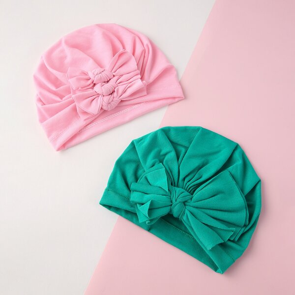 

2pcs Baby Bow Decor Turban Hat, Multicolor