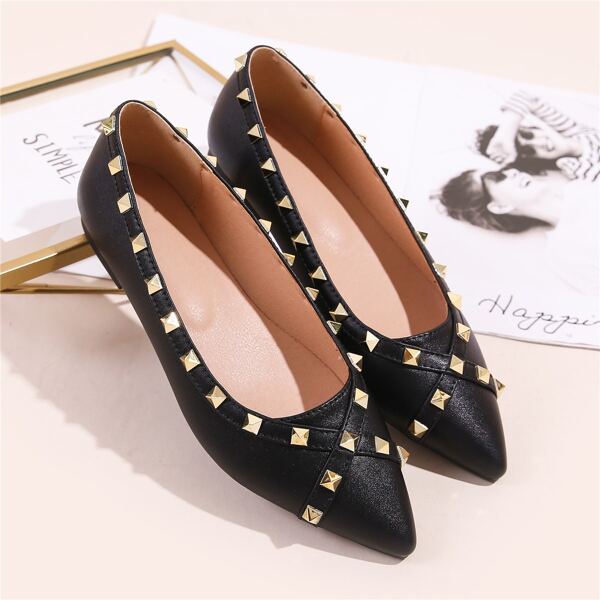 

Point Toe Studded Decor Flats, Black