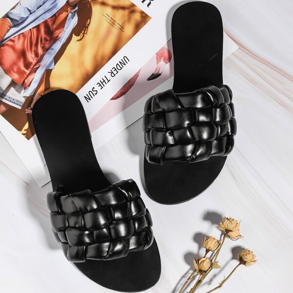 

Woven Slide Sandals, Black