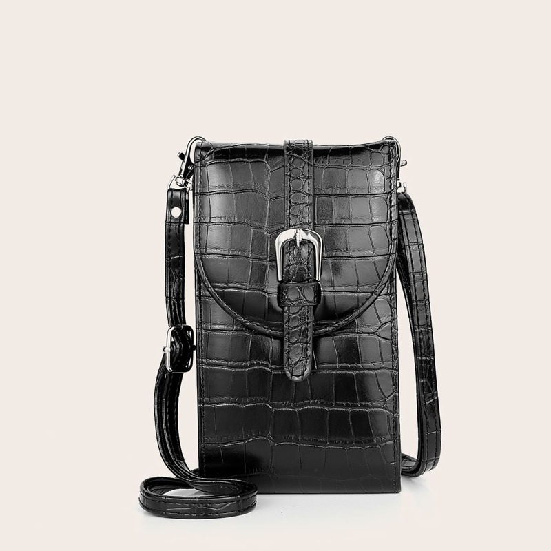 

Croc Embossed Crossbody Phone Bag, Black