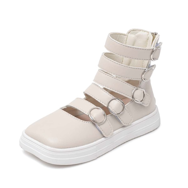 

Girls Square Toe Back Zipper Gladiator Flats, Beige