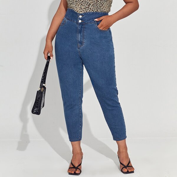 

Plus High Waist Mom Cropped Jeans, Medium wash