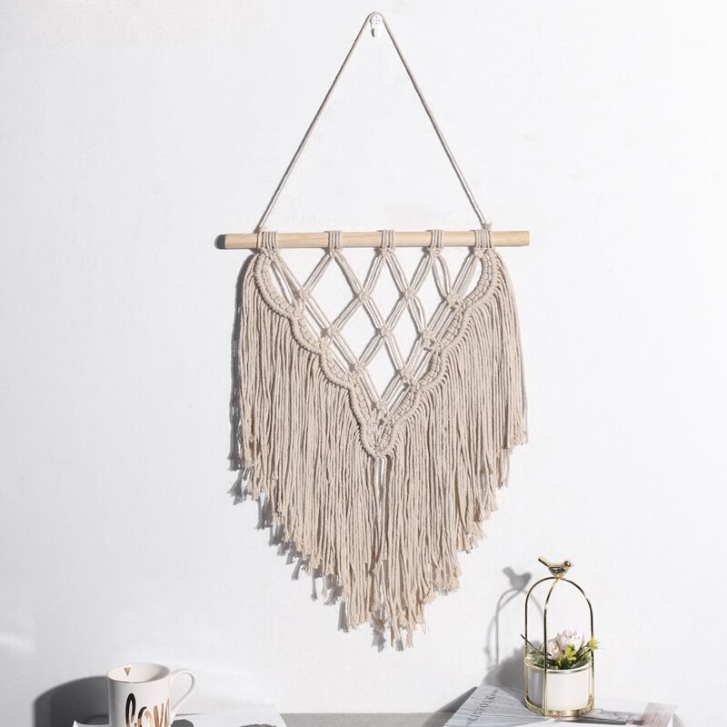 

1pc Tassel Woven Wall Hanging, Beige