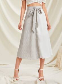 SHEIN Unity Tie Front Striped Skirt - Multicolor - View 1