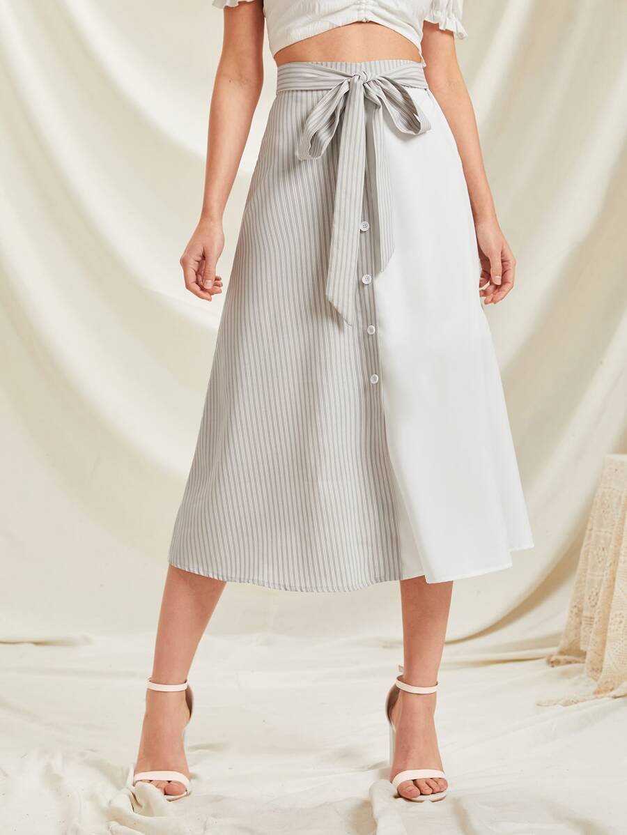 SHEIN Unity Tie Front Striped Skirt - Multicolor - View 1