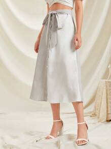 SHEIN Unity Tie Front Striped Skirt - Multicolor - View 4