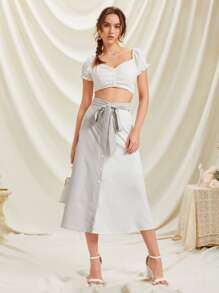 SHEIN Unity Tie Front Striped Skirt - Multicolor - View 5