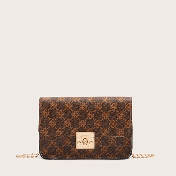 

Metal Lock Graphic Crossbody Bag, Brown