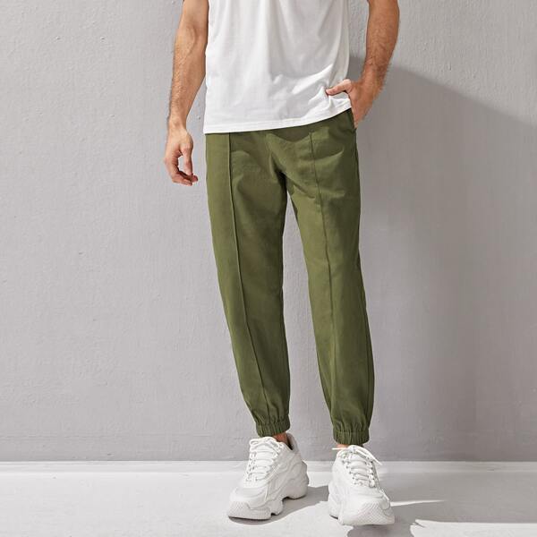 

Men Solid Drawstring Waist Joggers, Army green
