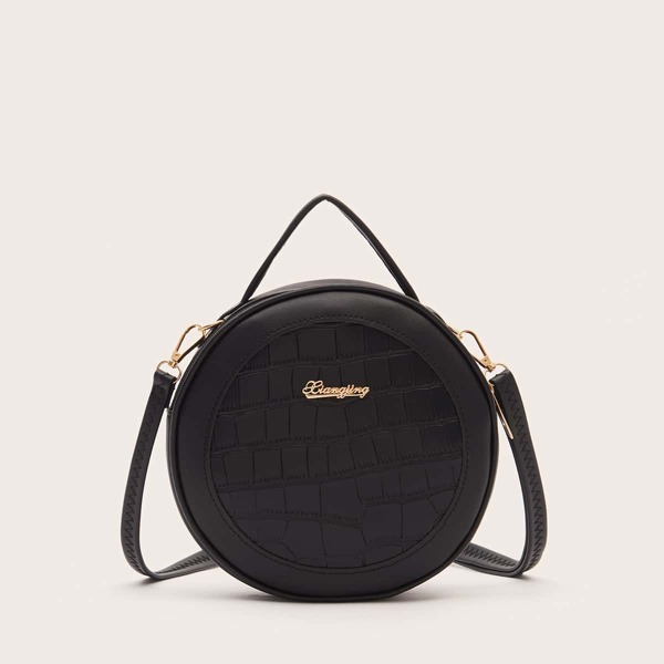

Croc Embossed Satchel Bag, Black