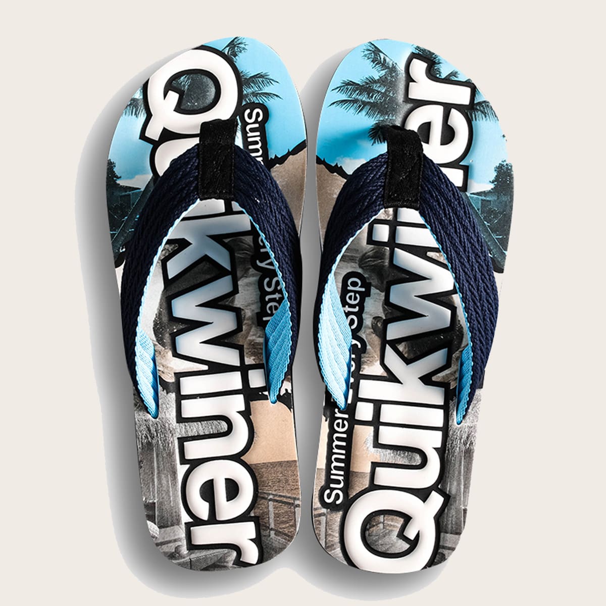 Мужские трикотажные вьетнамки с текстовым принтом