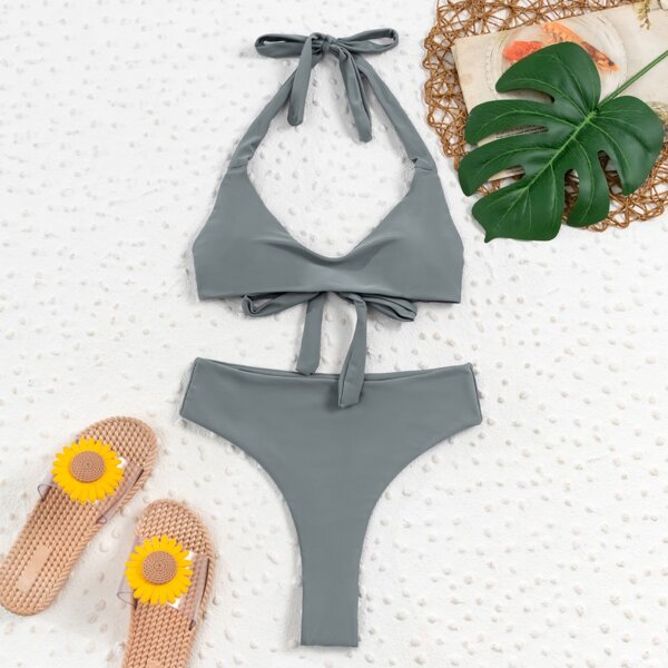 

Halter High Waisted Bikini Swimsuit, Grey