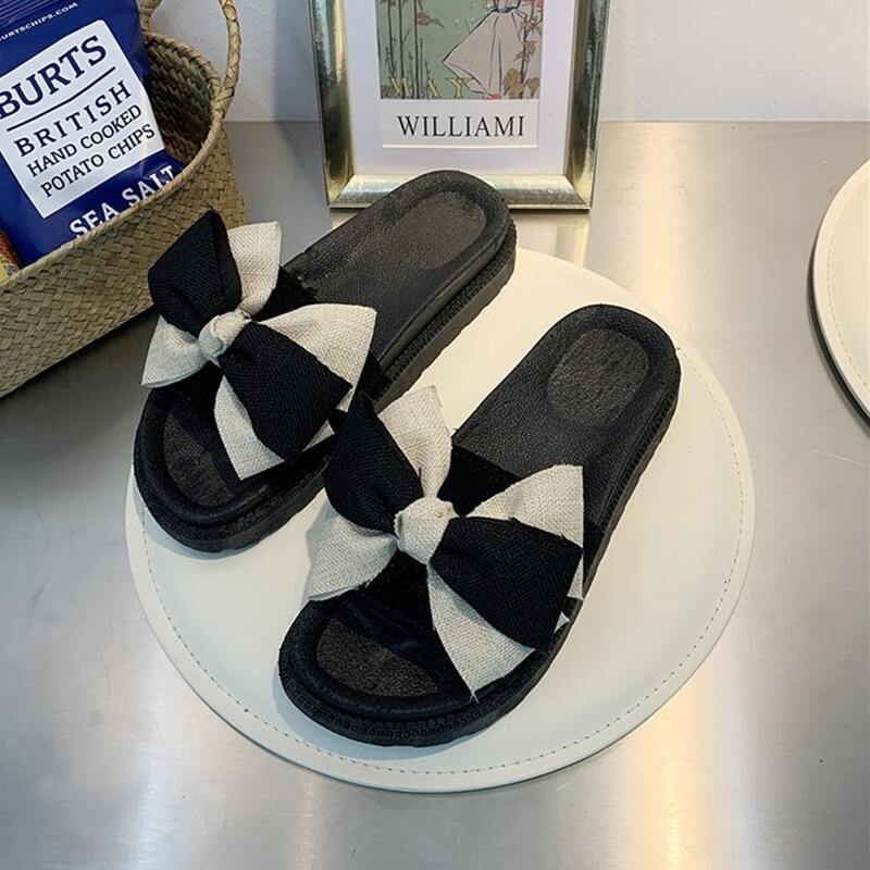 

Colorblock Bow Slide Sandals, Black