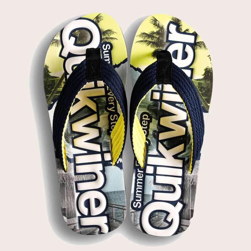 

Guys Letter Graphic Sole Knit Flip Flops, Yellow