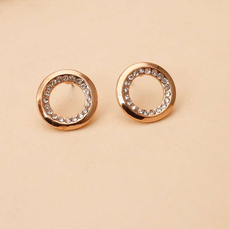 

Rhinestone Circle Stud Earrings, Gold