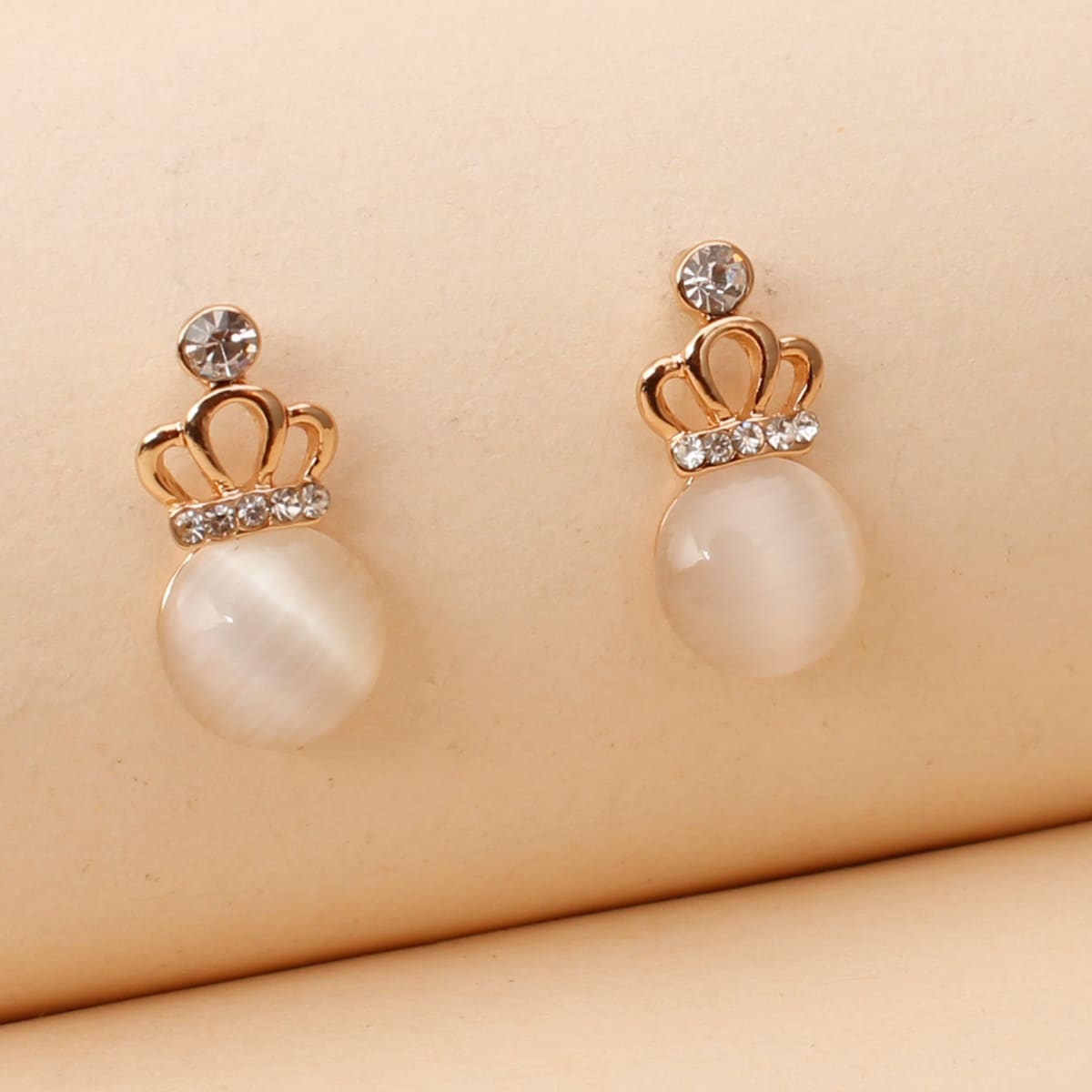 

Crown & Gemstone Stud Earrings, White