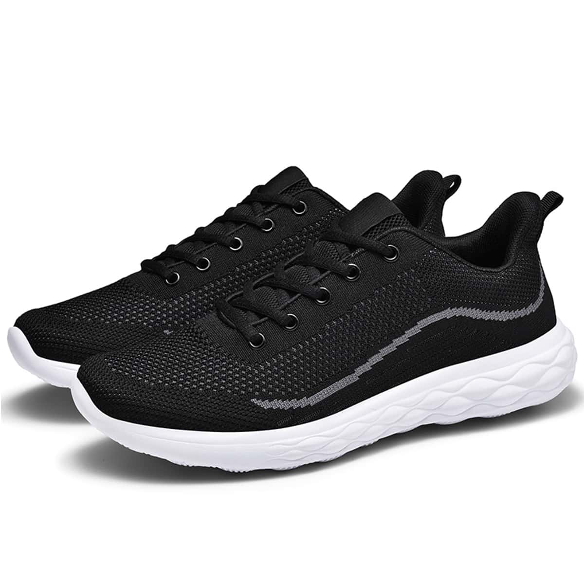 

Guys Line Lace-up Knit Sneakers, Black