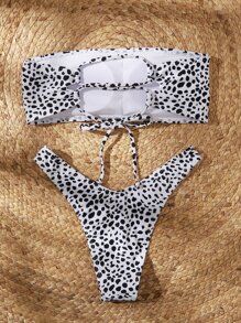 Swim Vcay Ensemble bikini bandeau à imprimé dalmatien pour la plage d'été - Noir et Blanc - Voir 3