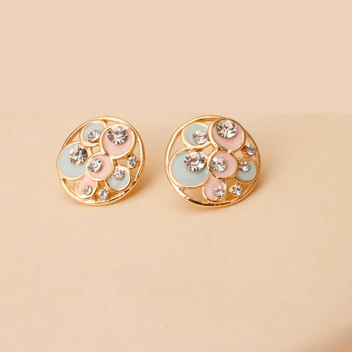 

Rhinestone Circle Stud Earrings, Multicolor