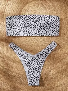 Swim Vcay Ensemble bikini bandeau à imprimé dalmatien pour la plage d'été - Noir et Blanc - Voir 6