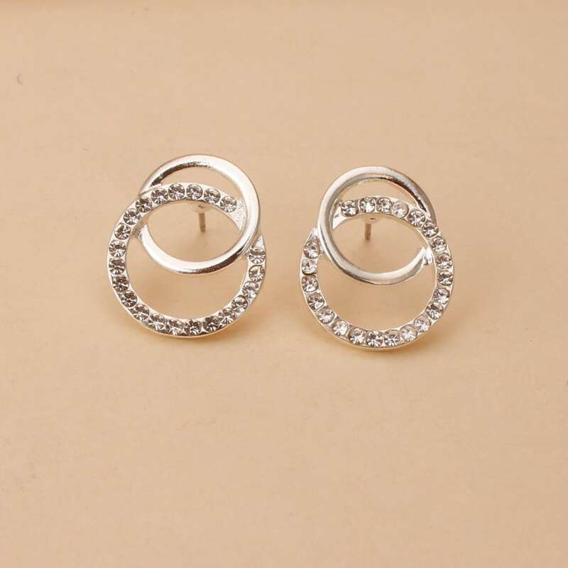 

Rhinestone Circle Stud Earrings, Silver