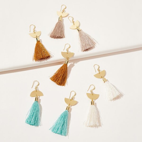 

4pairs Tassel Charm Drop Earrings, Multicolor