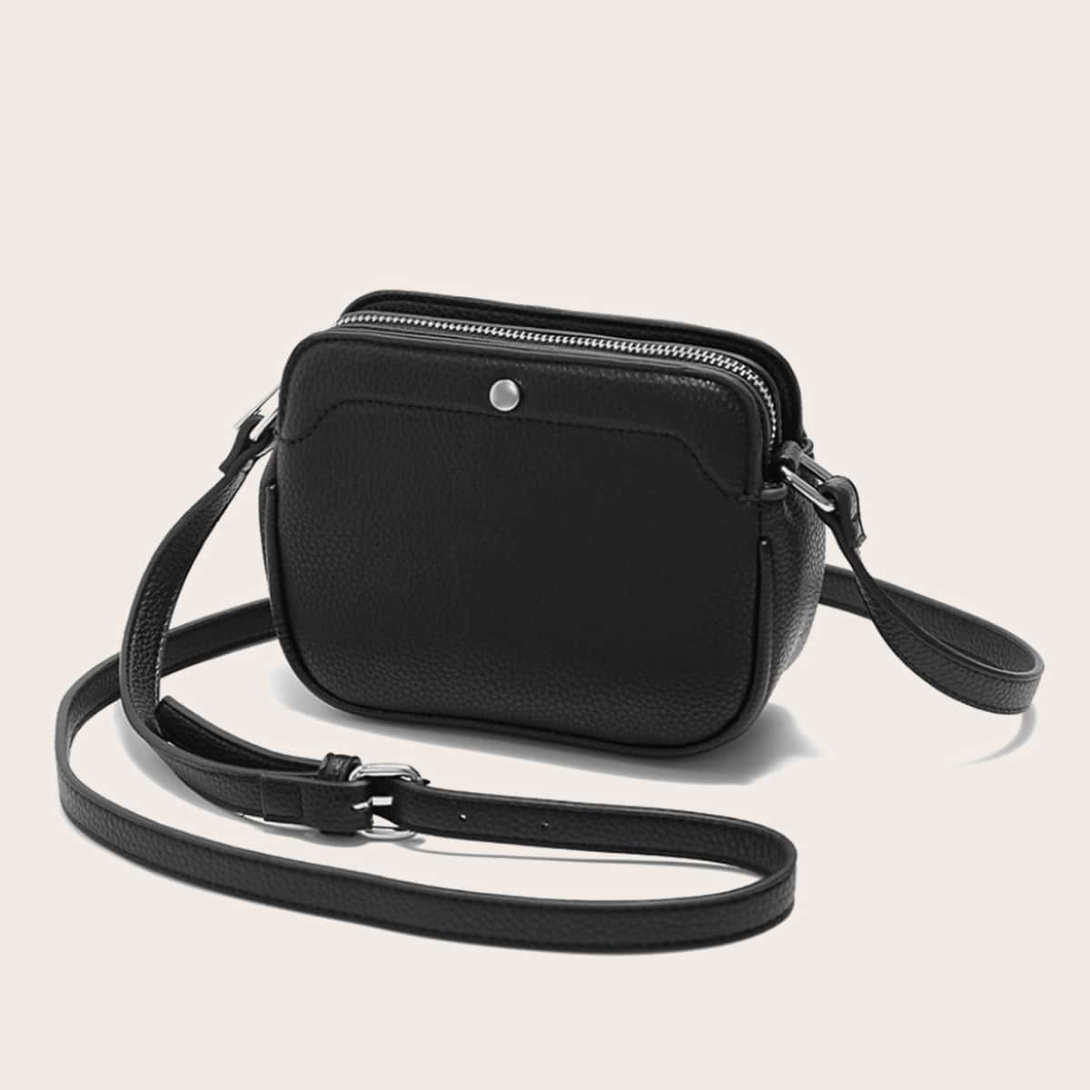 

Solid Zip Crossbody Bag, Black
