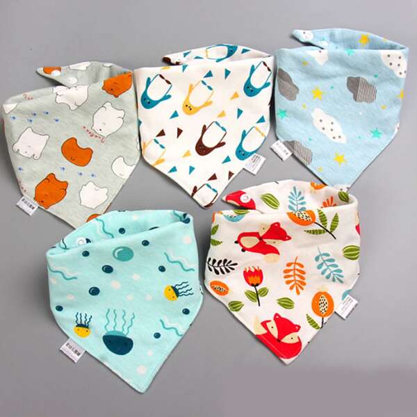 

5pcs Baby Cartoon Graphic Bib, Multicolor