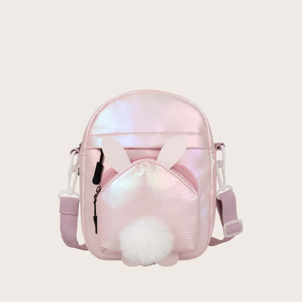 

Pom Pom Holographic Crossbody Bag, Baby pink