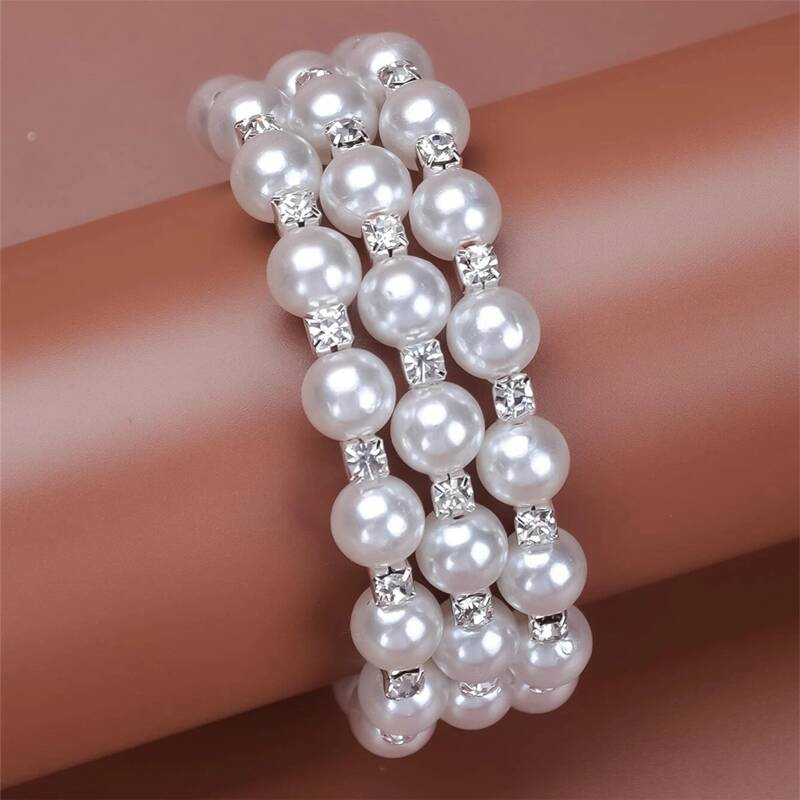

Faux Pearl Layered Bracelet, White