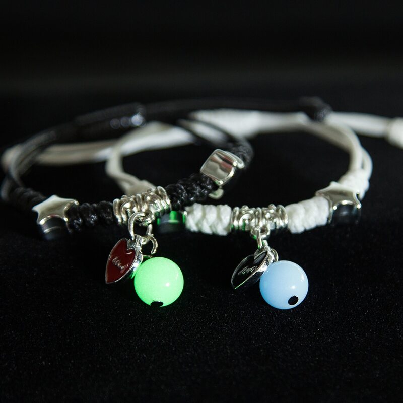 

2pcs Luminous Bead Rope Bracelet, Black and white