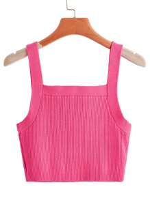 SHEIN Unity Knit ngọn Gân đan màu trơn Giải trí - Màu Hồng Tươi - Xem 2