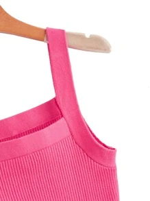 SHEIN Unity Knit ngọn Gân đan màu trơn Giải trí - Màu Hồng Tươi - Xem 4