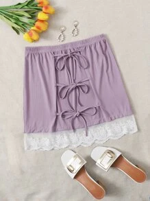 SHEIN Unity 大碼繫帶蕾絲下擺半身裙