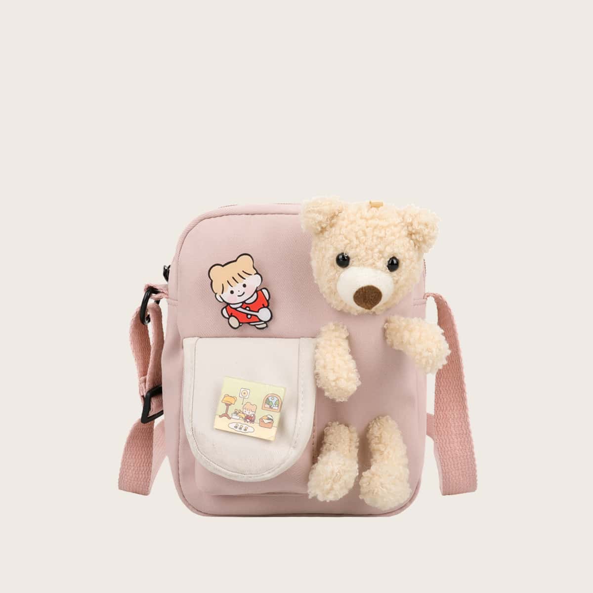 

Bear Insert Cartoon Crossbody Bag, Baby pink