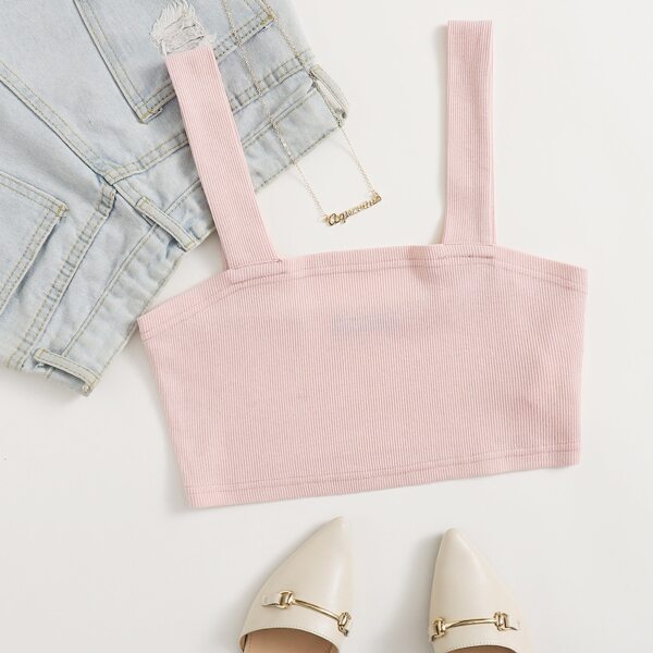

Ribbed Solid Crop Cami Top, Baby pink