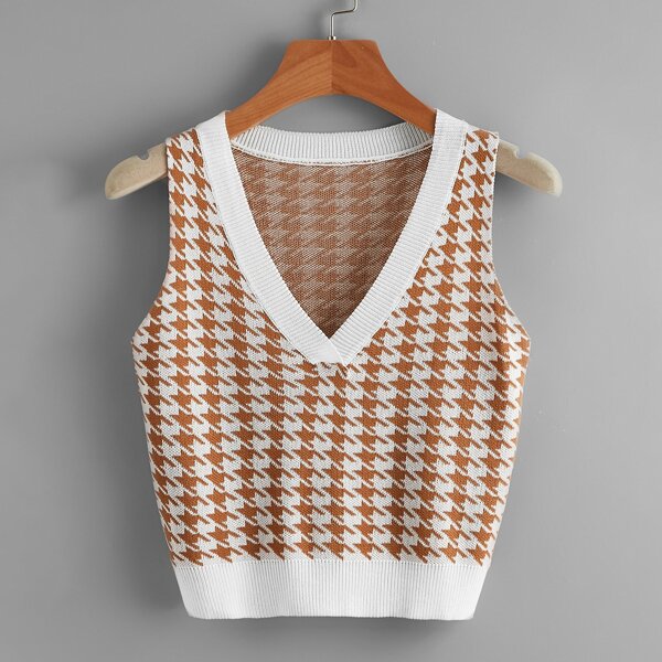 

Houndstooth Pattern Sweater Vest, Multicolor