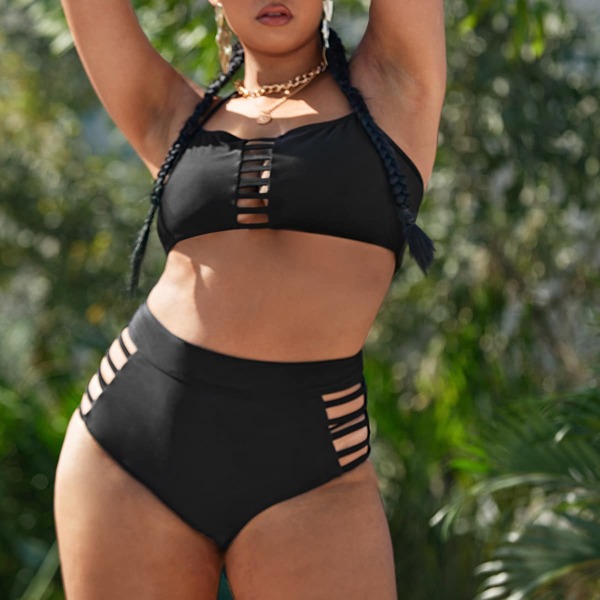 

Plus Cut-out Halter Bikini Swimsuit, Black